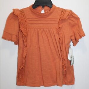 Chelsea & Violet girls Orange Puff Sleeve Ruffled Blouse